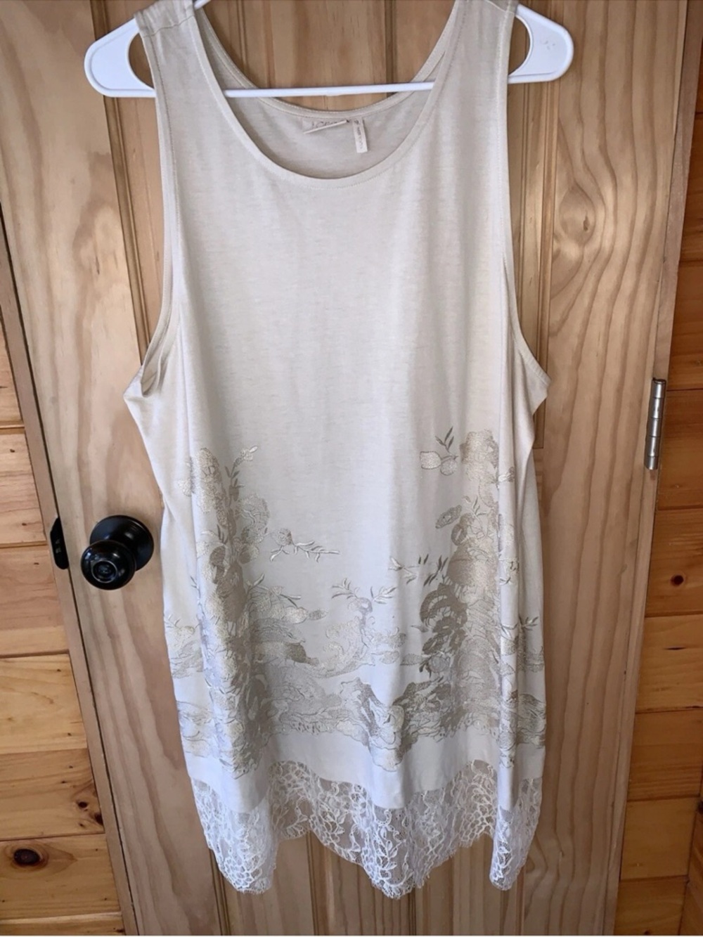 Lavish Tan Logo sleeveless embroidered and lace hem Dress XL
